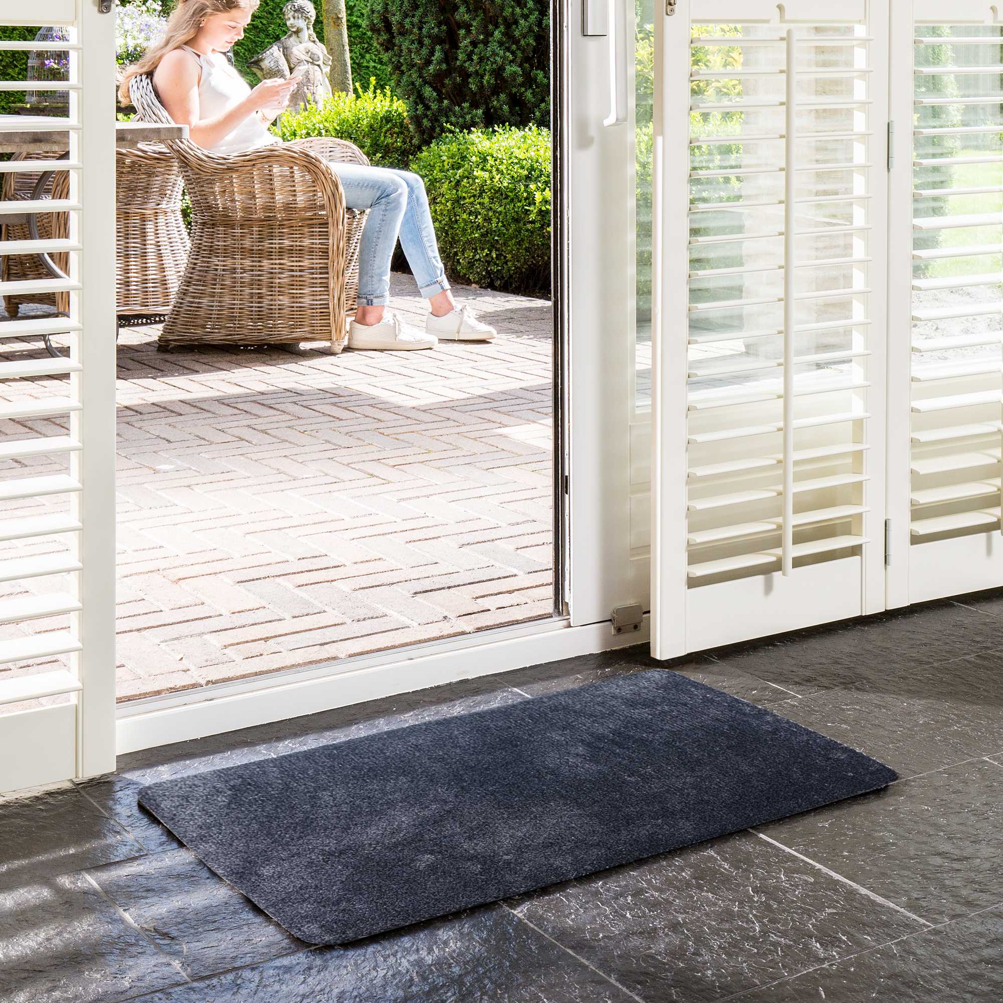 Plain Washable Doormat In Anthracite Grey